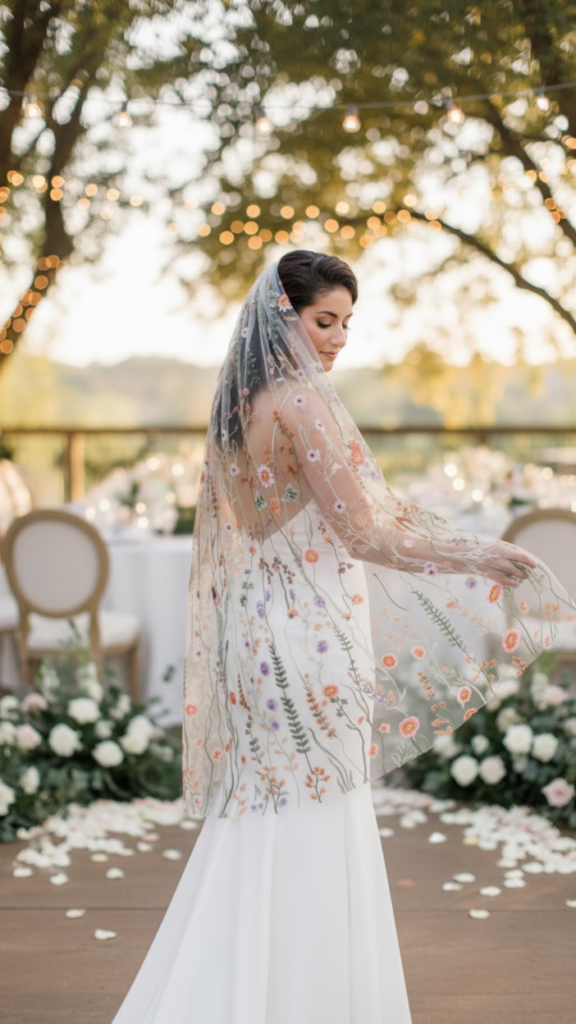 Handmade colorful floral bridal veil by WonderBridalAtelier