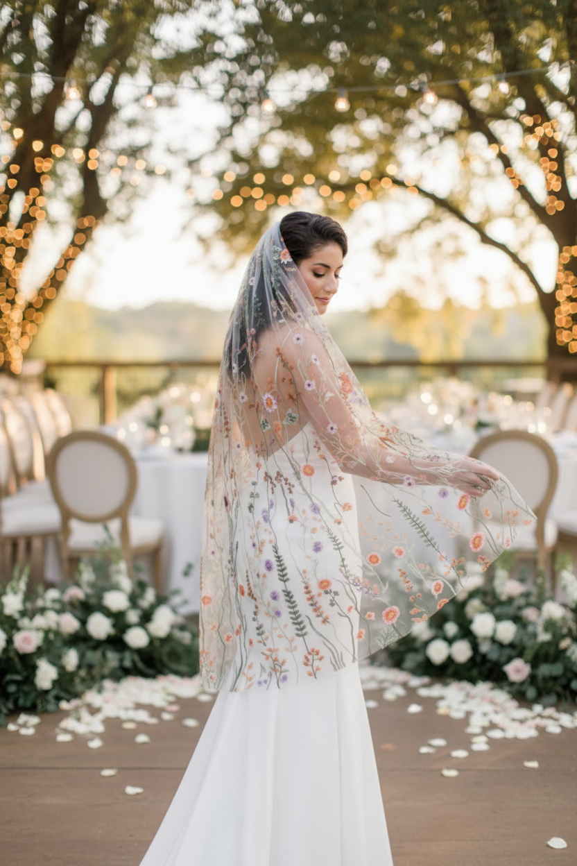 Colorful Wedding Floral Veil