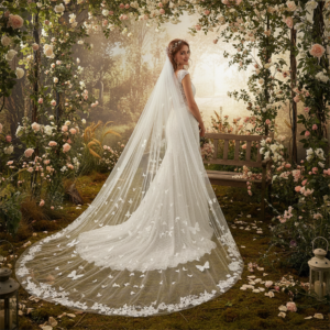 Wedding flower veil with butterflies
