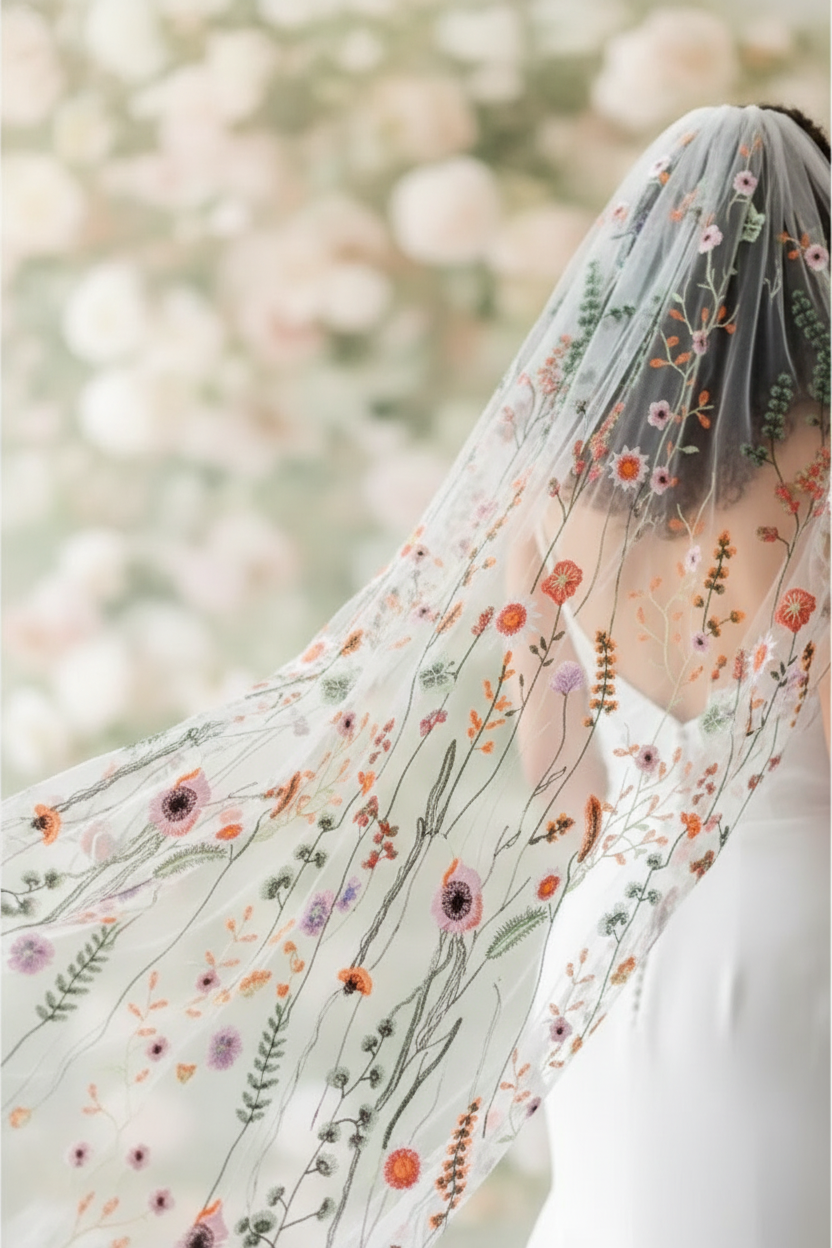 Colorful Wedding Floral Veil - Image 2