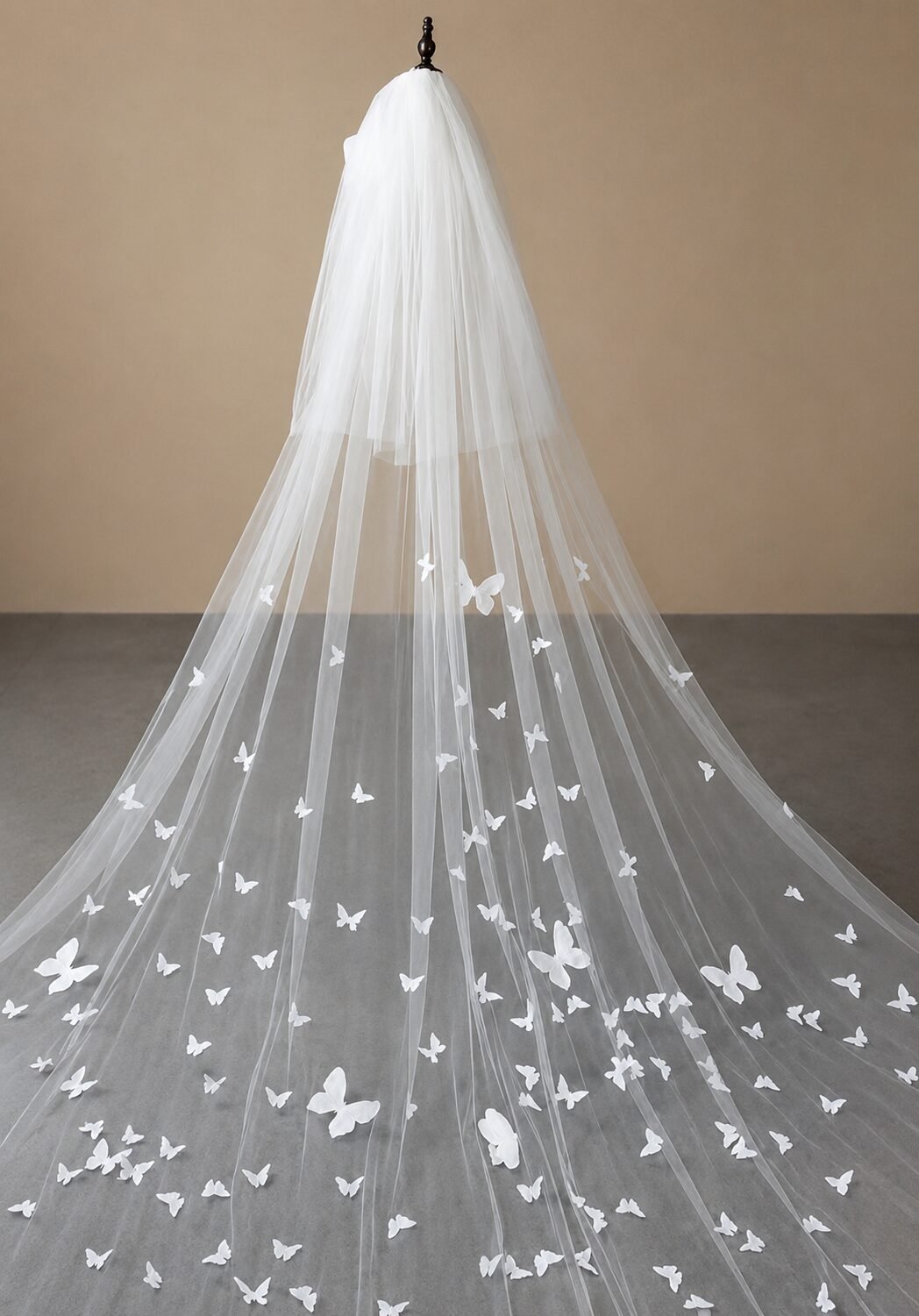Butterfly Floral Wedding Veil with Handmade Flower Details - Image 3