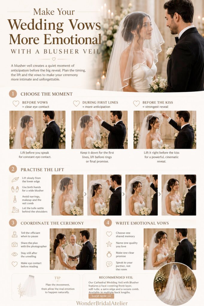 Blusher veil ceremony guide showing unveiling timing wedding vows photography and veil lifting tips