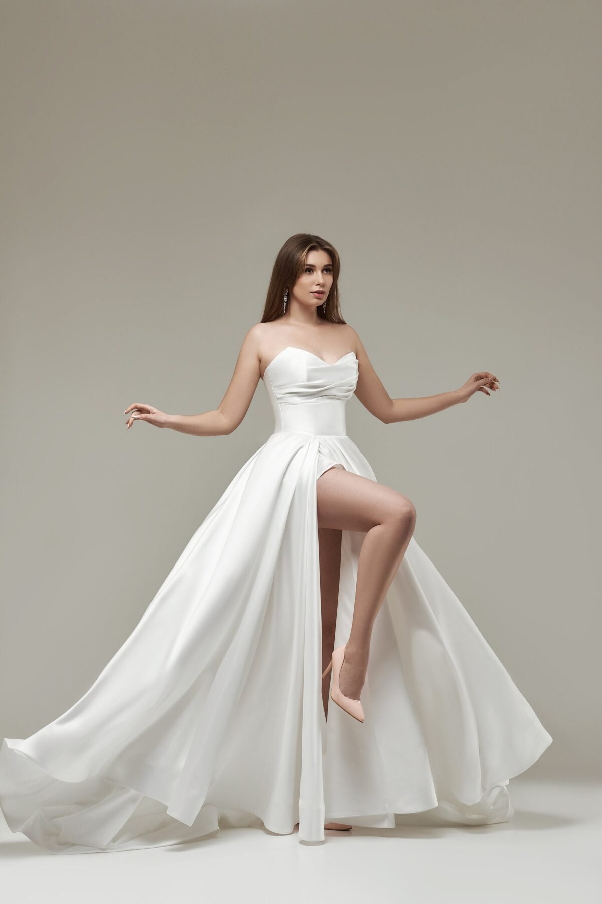 Ivory Mikado Open Back Wedding Dress - front view