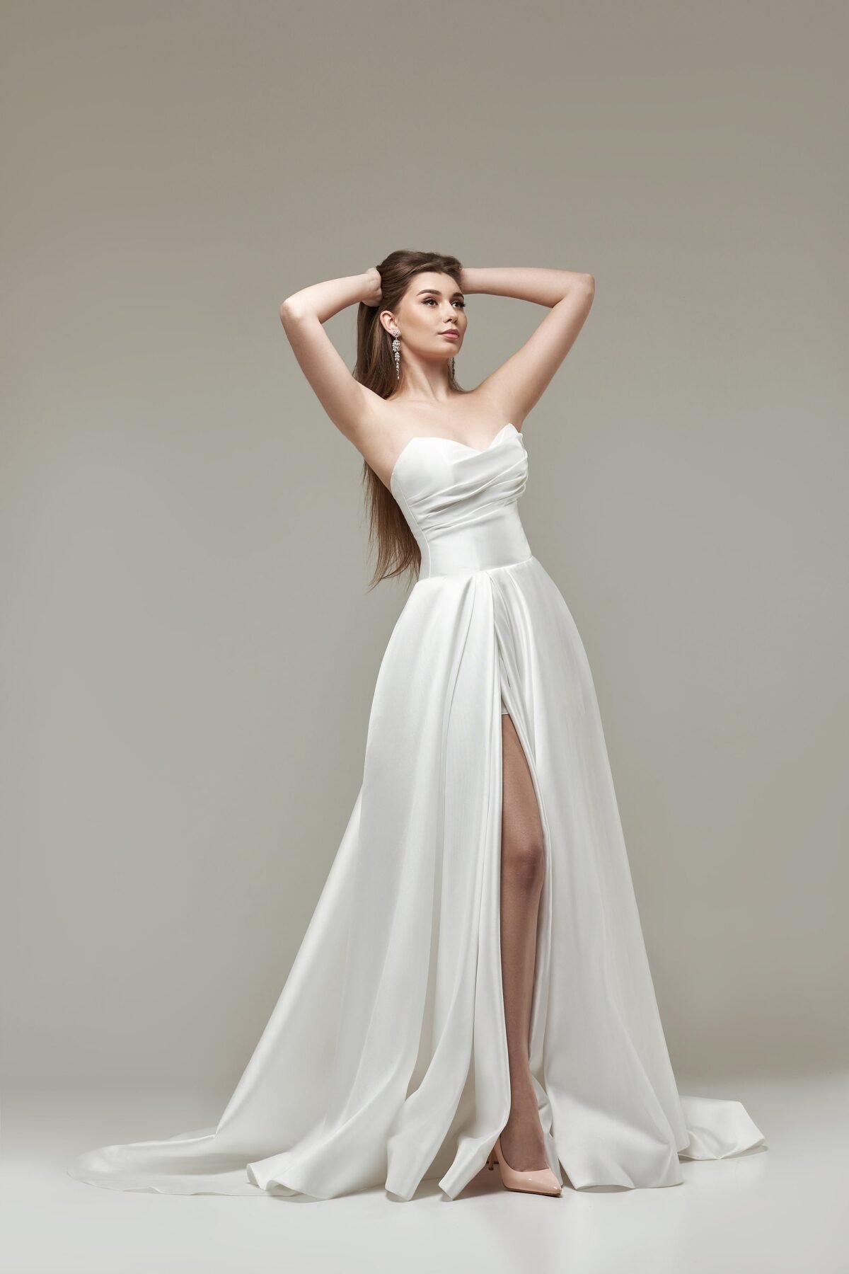 Ivory Mikado Open Back Wedding Dress - bridal view 2