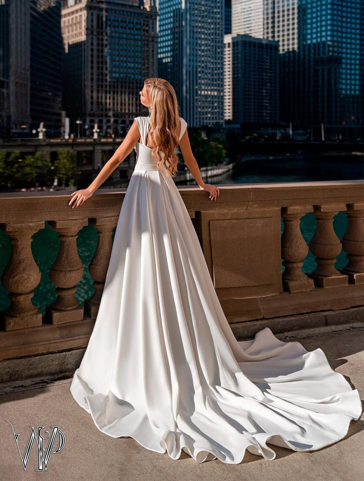 Ivory Wedding Dress with Train and Slit - bridal view 3