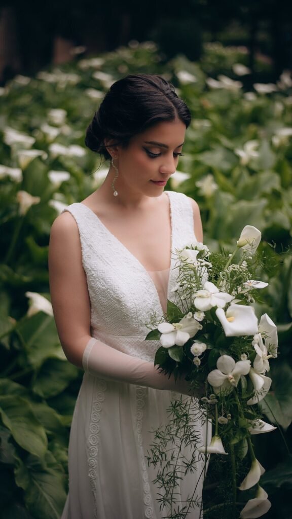 Long Ivory Chiffon Boho Wedding Dress - front view