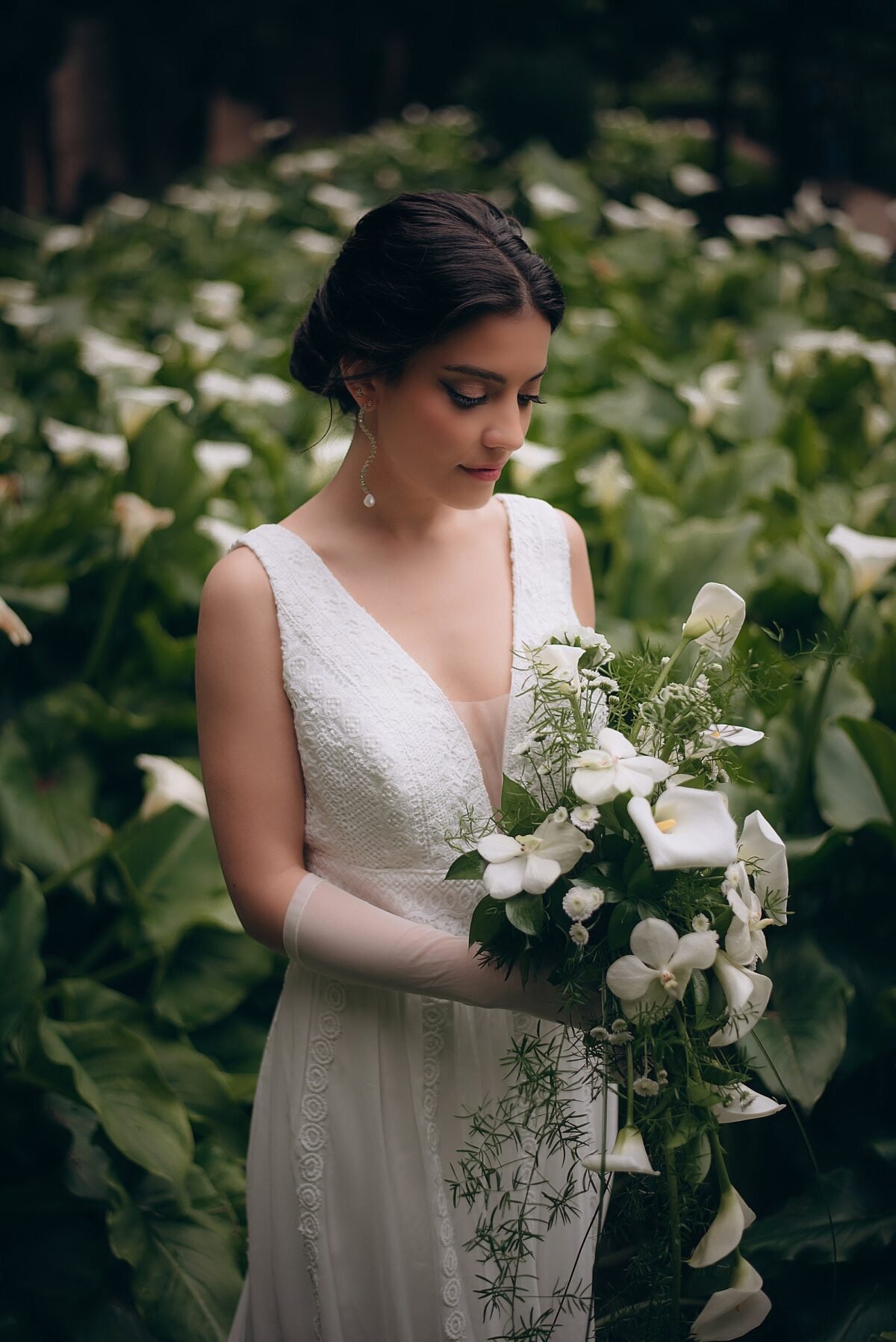 Long Ivory Chiffon Boho Wedding Dress - front view