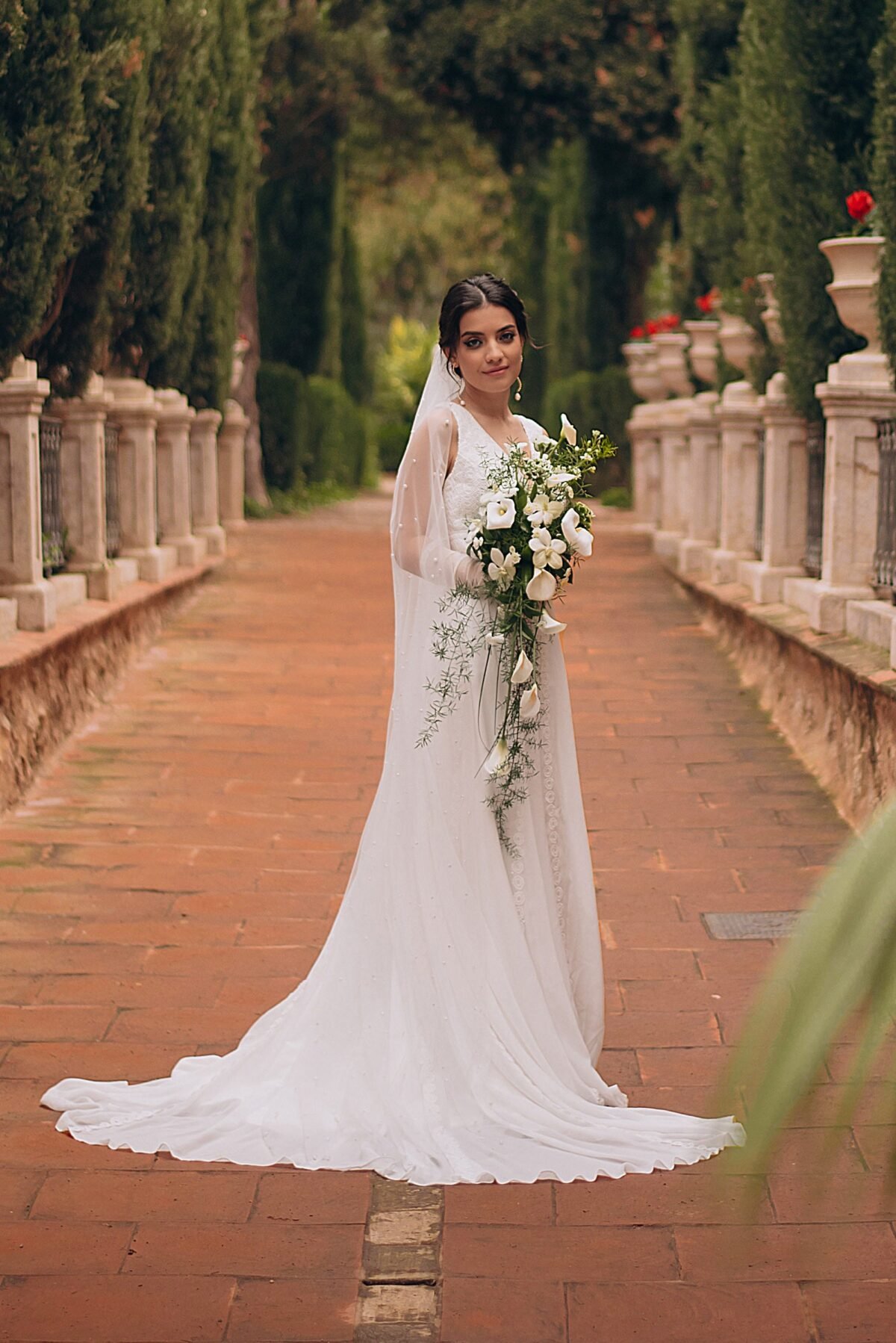 Long Ivory Chiffon Boho Wedding Dress - bridal view 2