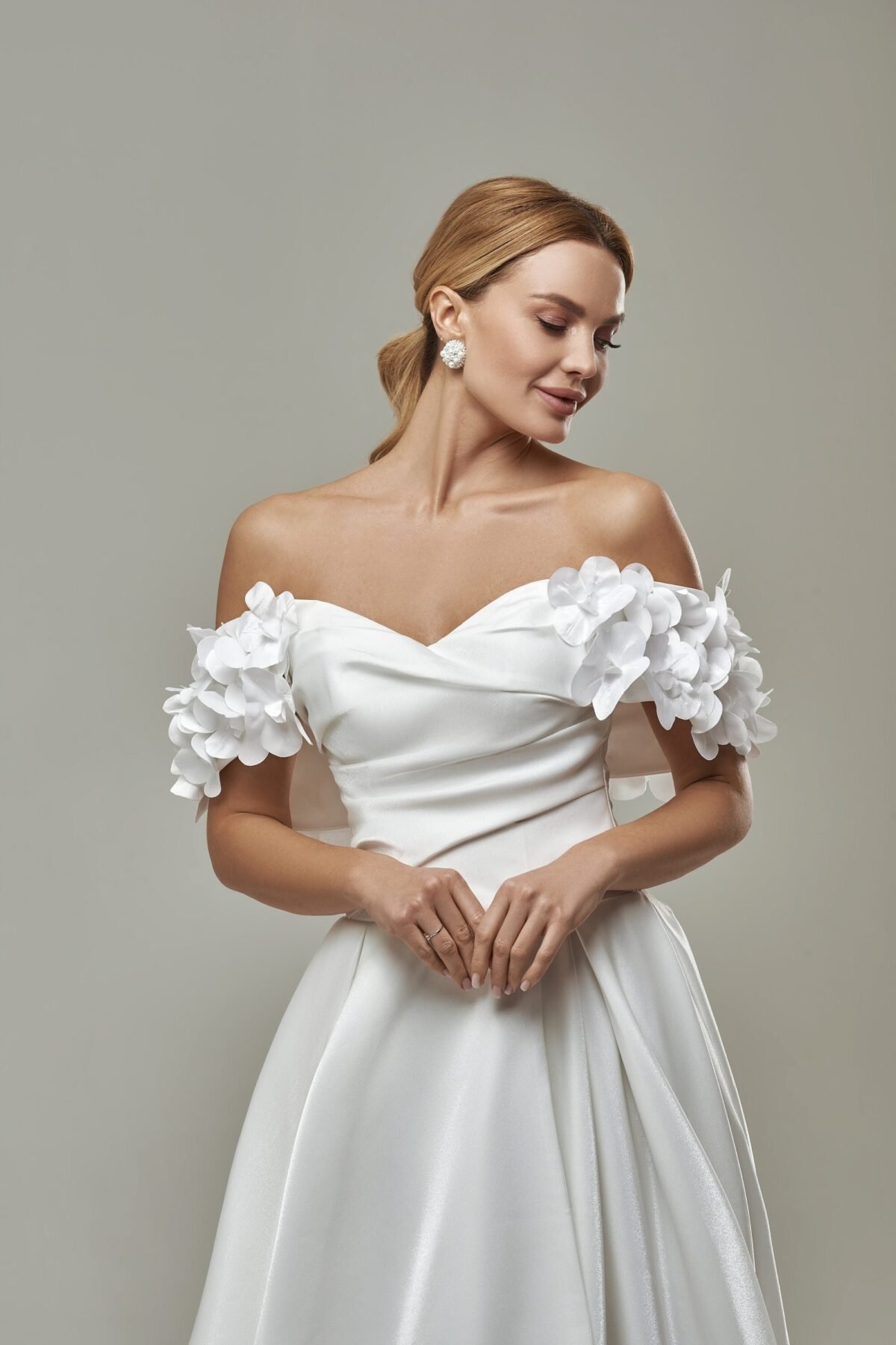 Off-the-Shoulder Organza Corset Wedding Dress - front view