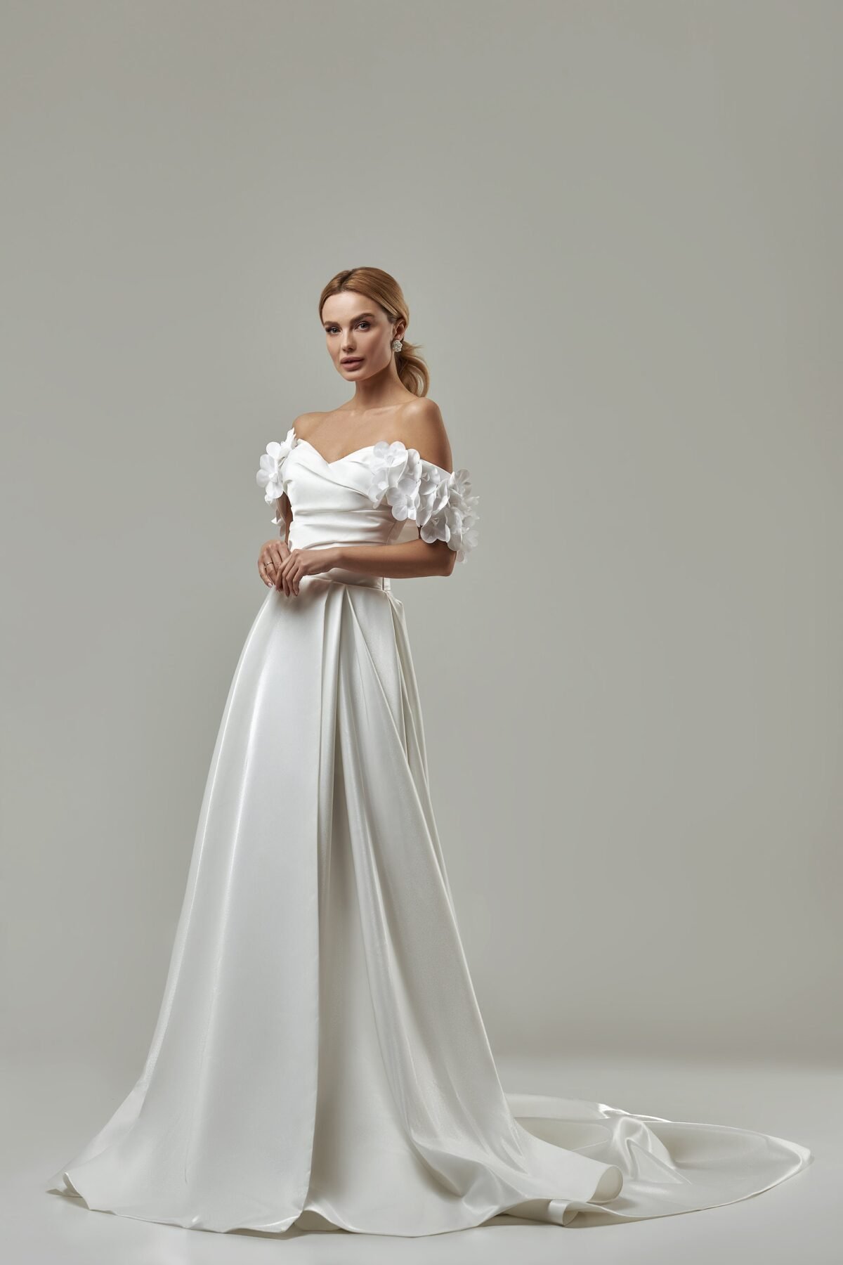 Off-the-Shoulder Organza Corset Wedding Dress - bridal view 2