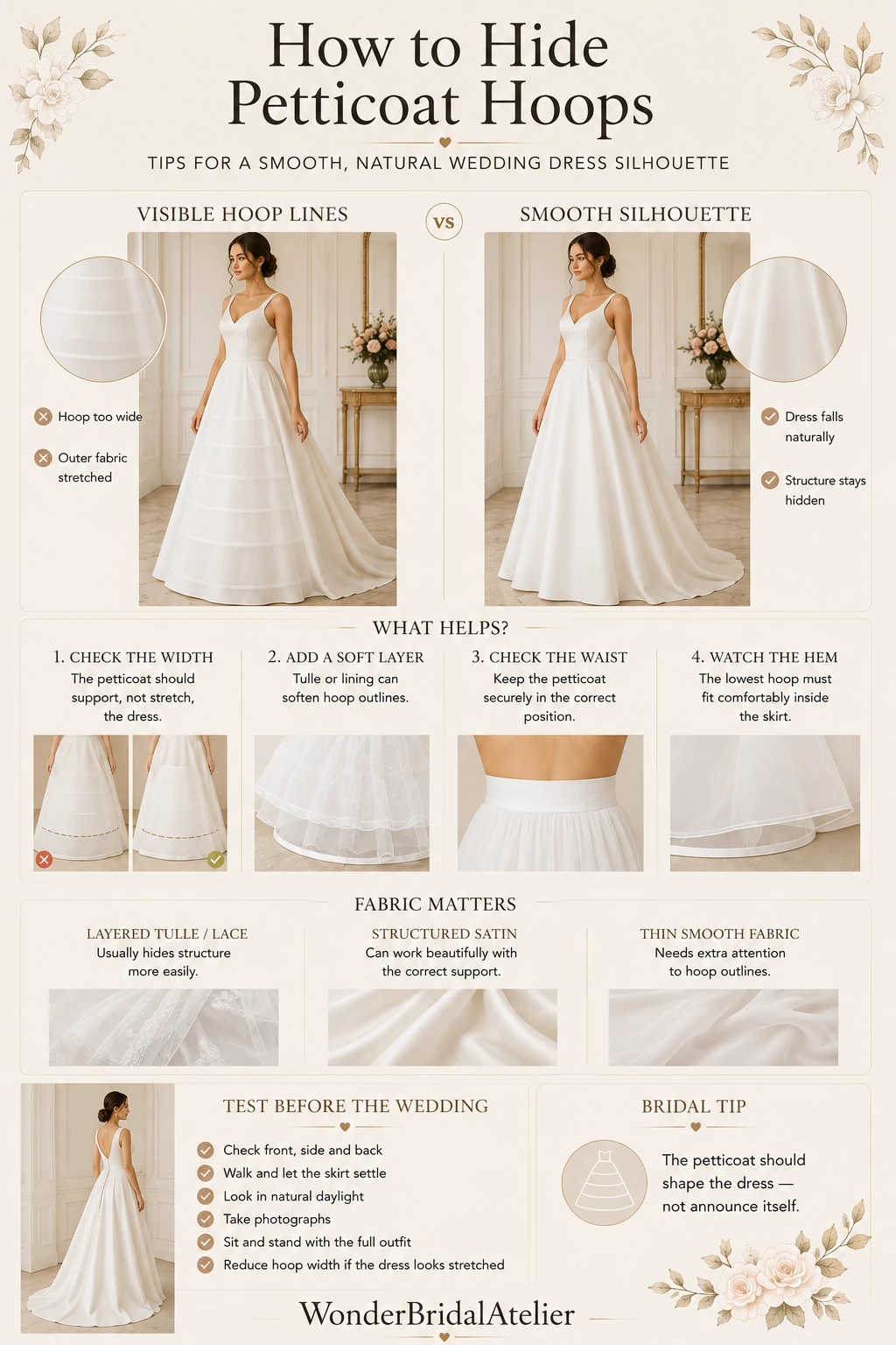 How to hide petticoat hoops under a wedding dress with smooth fit comparison