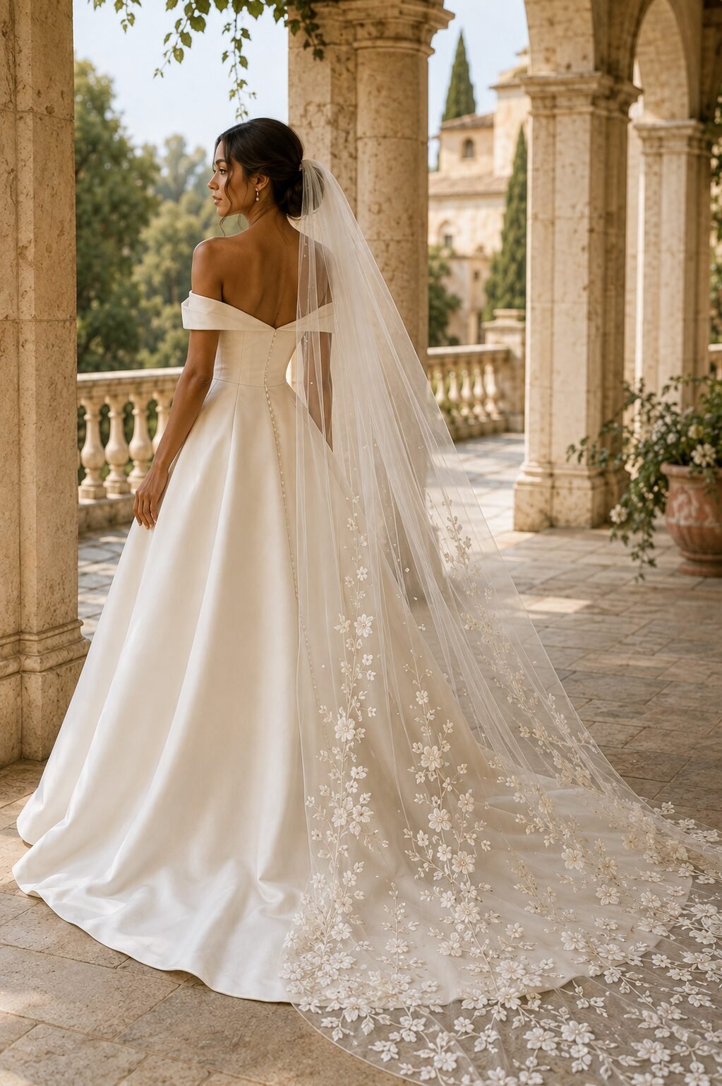 Wedding veil for off shoulder dress guide comparing sheer pearl floral lace cathedral and blusher veil styles